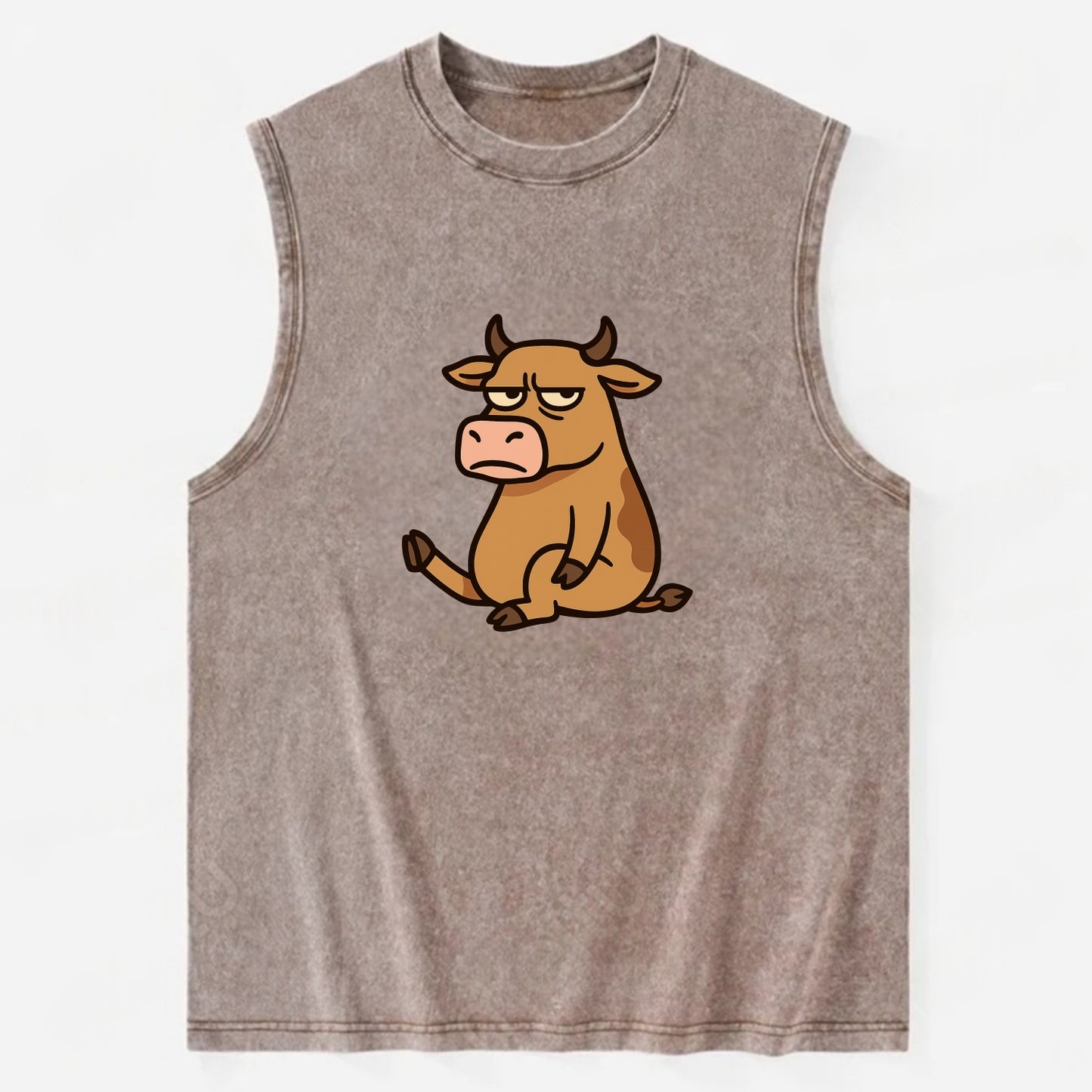The Cow Judging Silently - Vintage Washed Tank - Brown