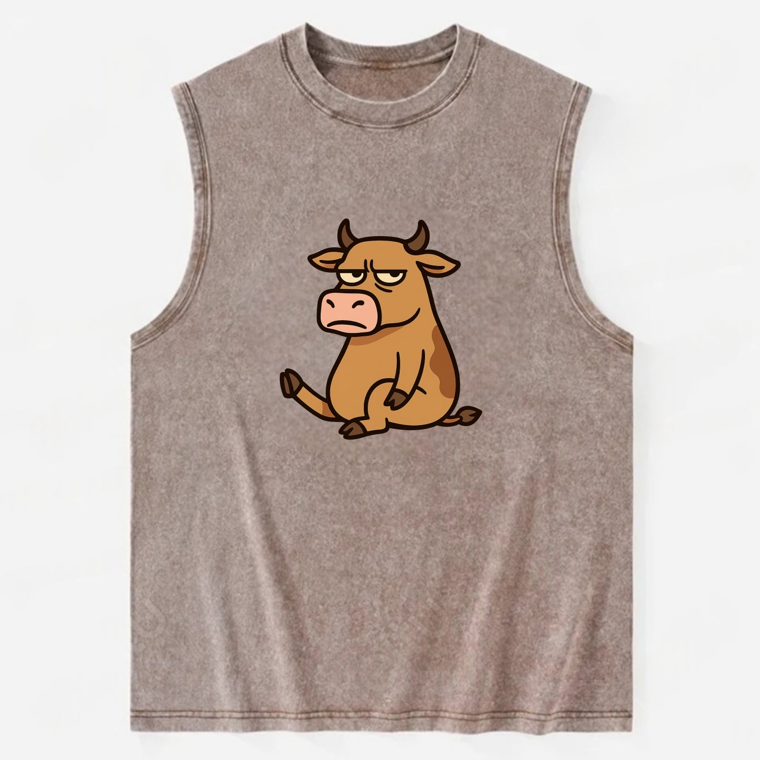The Cow Judging Silently - Vintage Washed Tank - Brown