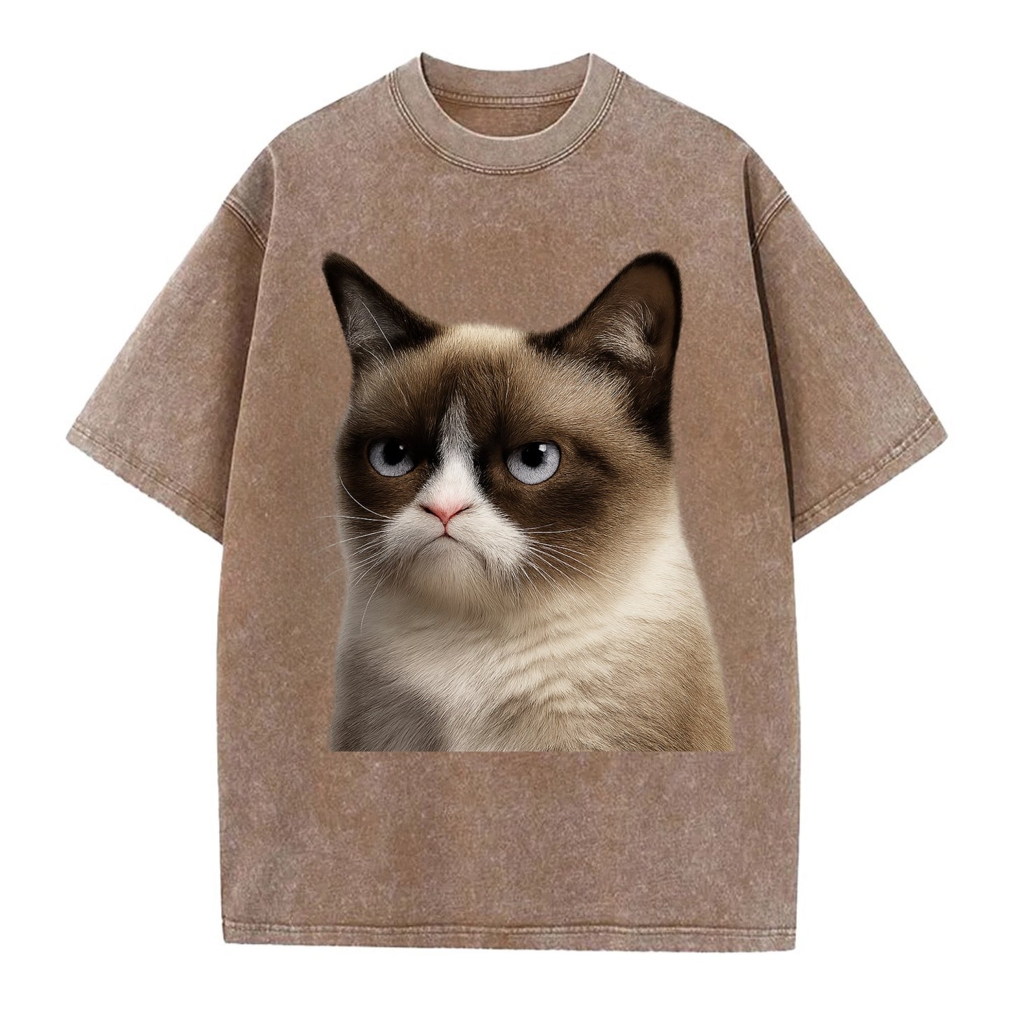 Grumpy Cat Expression  - Vintage T-shirt - Brown