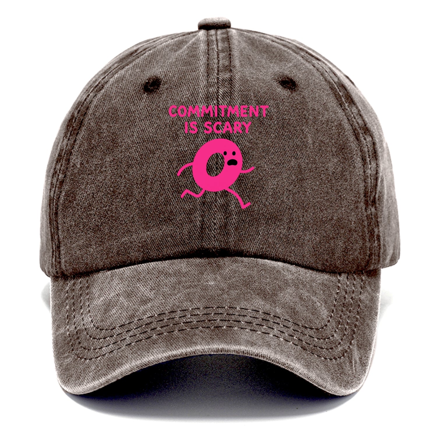 COMMITMENT IS SCARY | Terrified ring running away - Classic Cap - Brown
