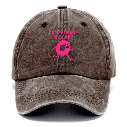 COMMITMENT IS SCARY | Terrified ring running away - Classic Cap - Brown