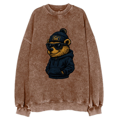 Berkeley Bear wearing Cal beanie with script patch - Vintage Sweatshirt - Brown