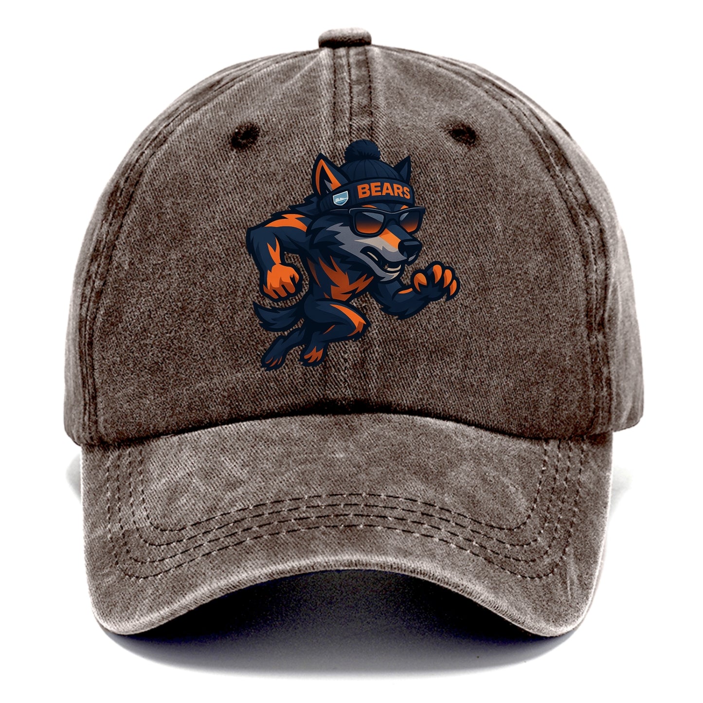 Chicago Wolf wearing Bears beanie with Lake Michigan patch and wayfarer sunglasses - Classic Cap - Brown