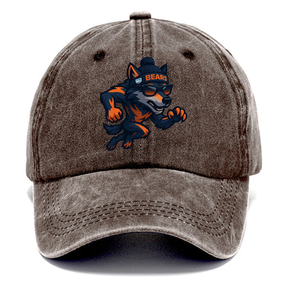 Chicago Wolf wearing Bears beanie with Lake Michigan patch and wayfarer sunglasses - Classic Cap - Brown