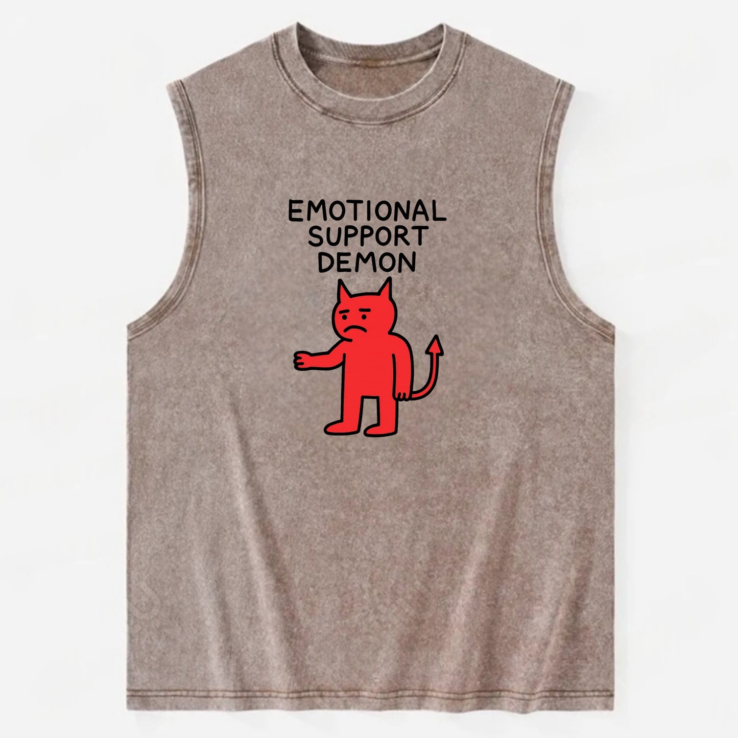 EMOTIONAL SUPPORT DEMON | Devil caring reluctantly - Vintage Washed Tank - Brown