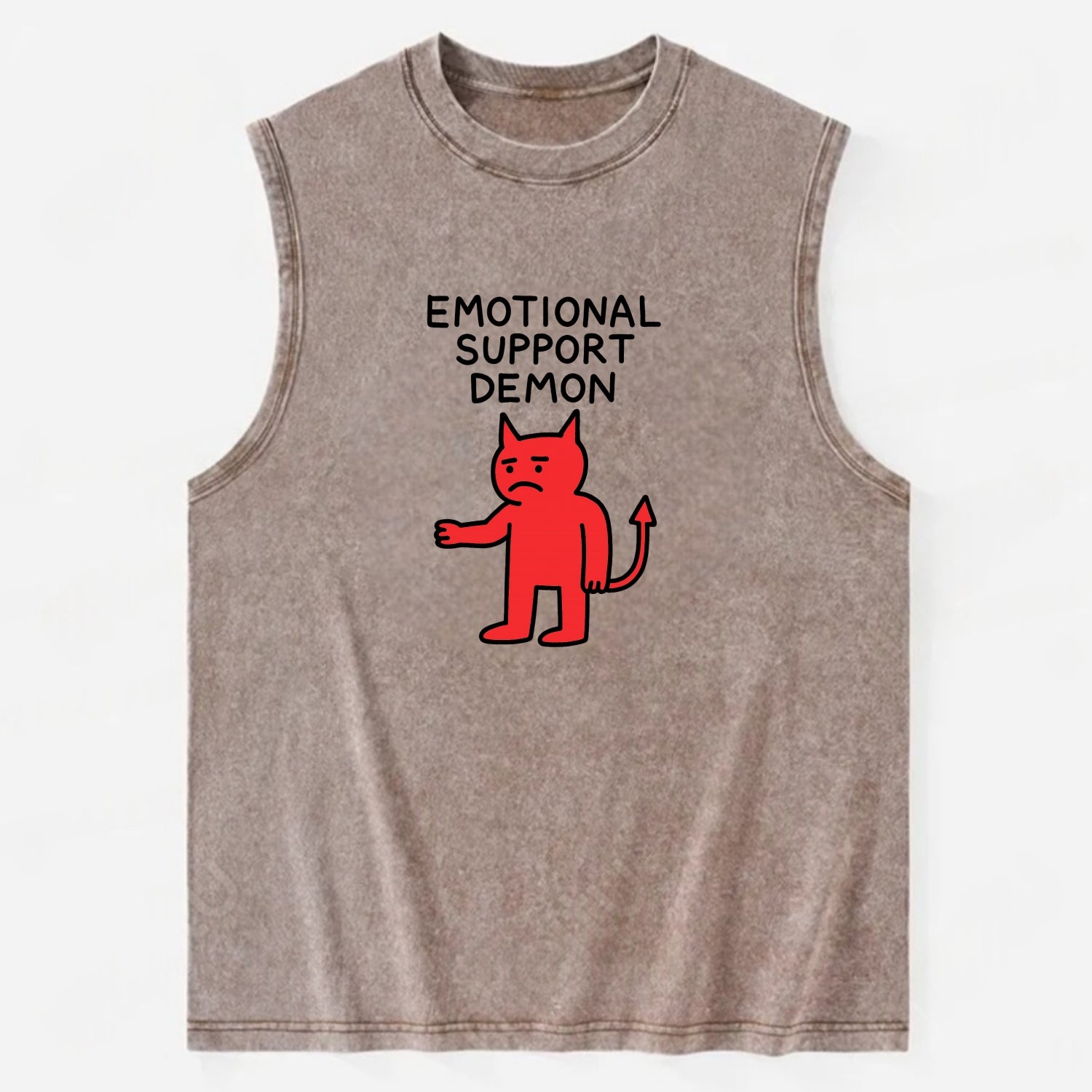 EMOTIONAL SUPPORT DEMON | Devil caring reluctantly - Vintage Washed Tank - Brown