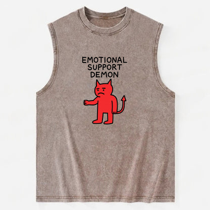 EMOTIONAL SUPPORT DEMON | Devil caring reluctantly - Vintage Washed Tank - Brown
