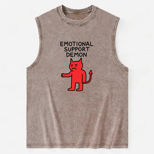 EMOTIONAL SUPPORT DEMON | Devil caring reluctantly - Vintage Washed Tank - Brown