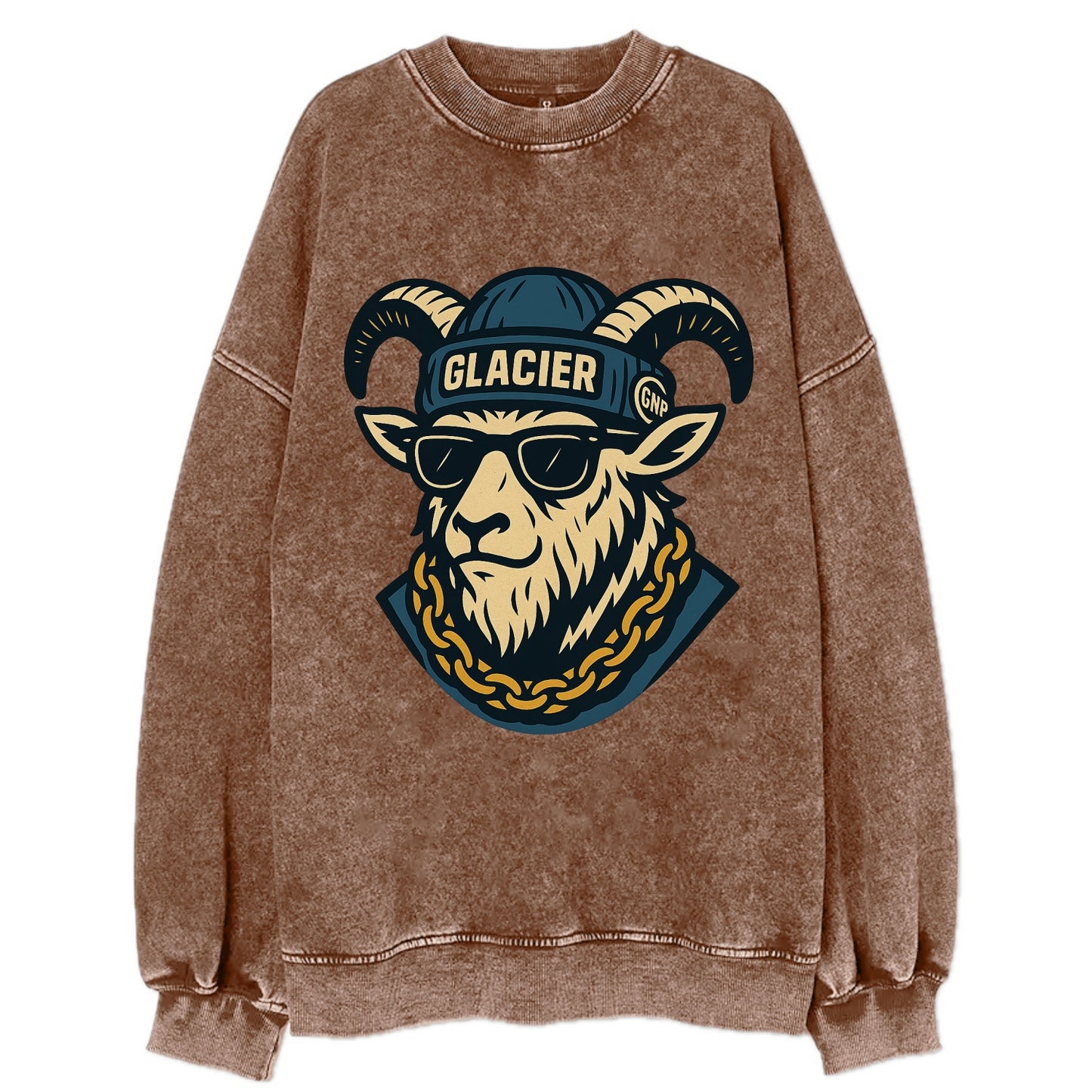 Glacier Mountain Goat - Vintage Sweatshirt - Brown