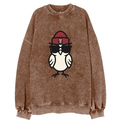 Philadelphia Owl wearing Temple beanie with T patch - Vintage Sweatshirt - Brown