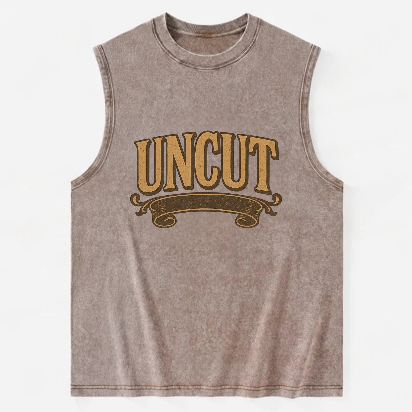 Bold typography design - "UNCUT" - pure, undiluted, authentic - Vintage Washed Tank - Brown
