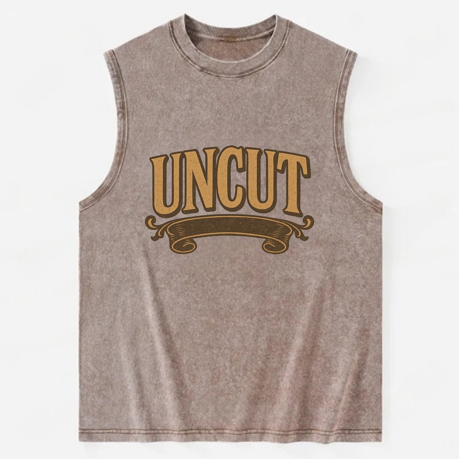 Bold typography design - "UNCUT" - pure, undiluted, authentic - Vintage Washed Tank - Brown