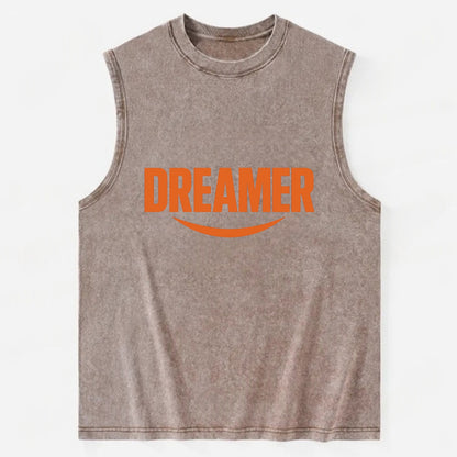 Bold typography design - "DREAMER" - imagination, seeing possibilities - Vintage Washed Tank - Brown