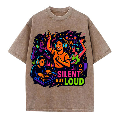 Silent disco dancers with glowing headphones - "Silent But Loud" - unique concert - Vintage T-shirt - Brown