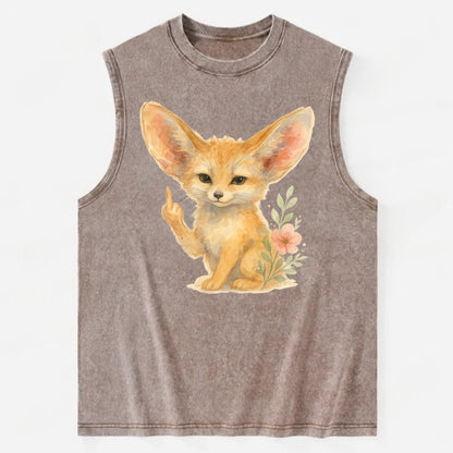 tiny fennec fox with oversized ears, one small paw raised in sass - Vintage Washed Tank - Brown