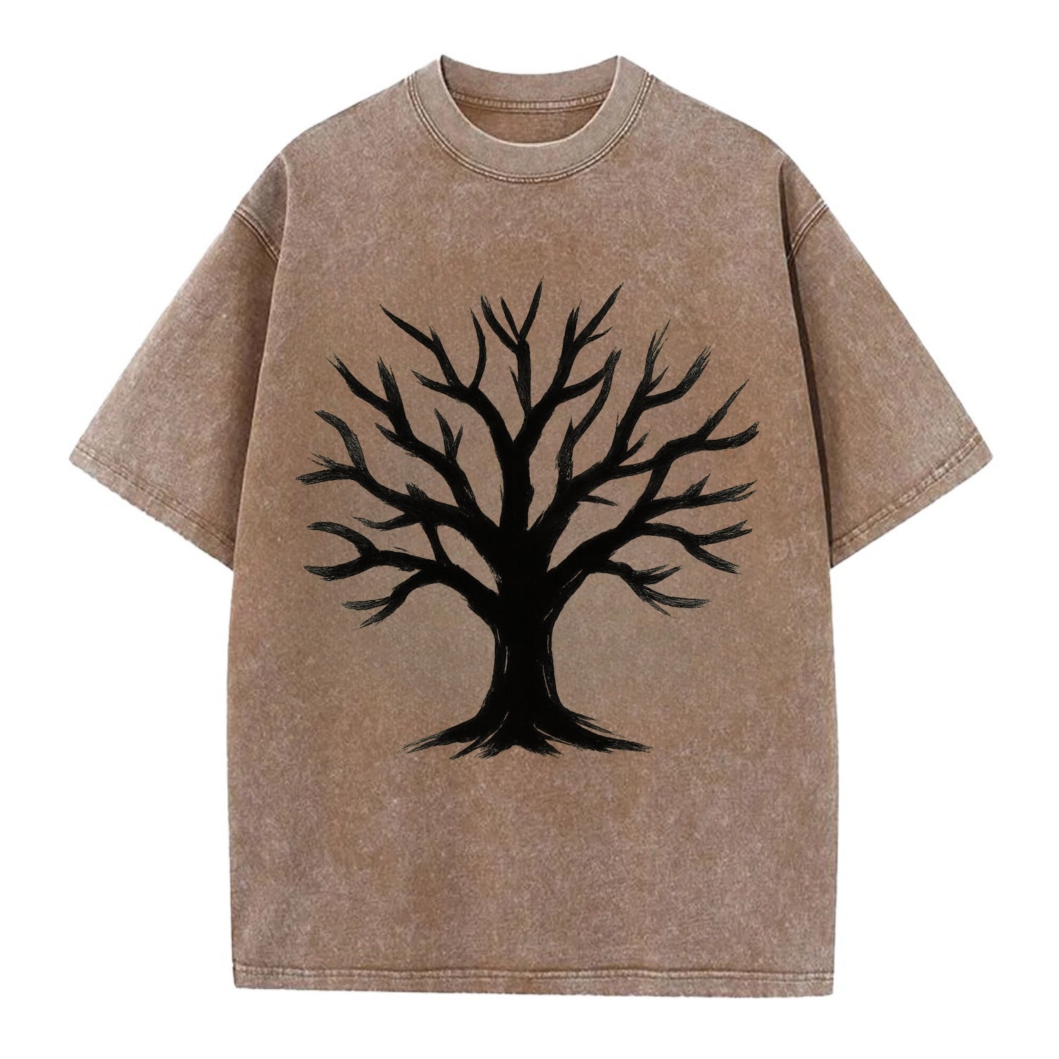 Tree with many branches - community strength ink art - Vintage T-shirt - Brown