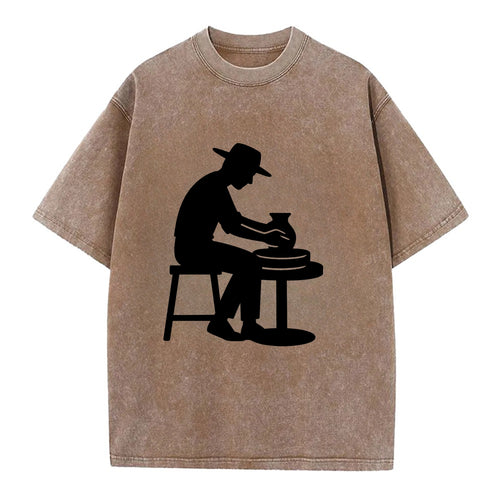 Potter shaping clay on wheel - Vintage T-shirt