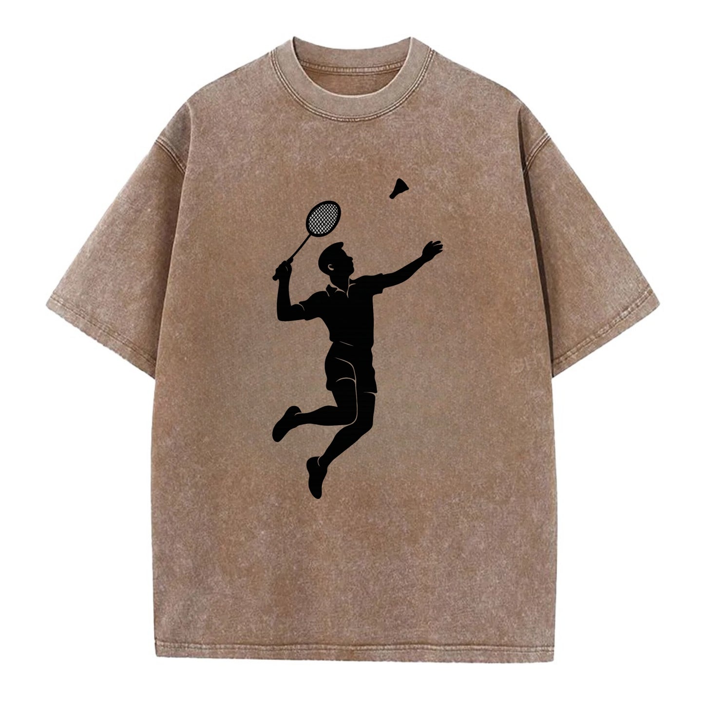 Badminton player jumping for a smash - Vintage T-shirt - Brown
