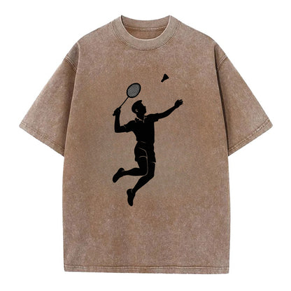Badminton player jumping for a smash - Vintage T-shirt - Brown