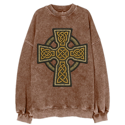 Celtic Cross  - Vintage Sweatshirt - Brown
