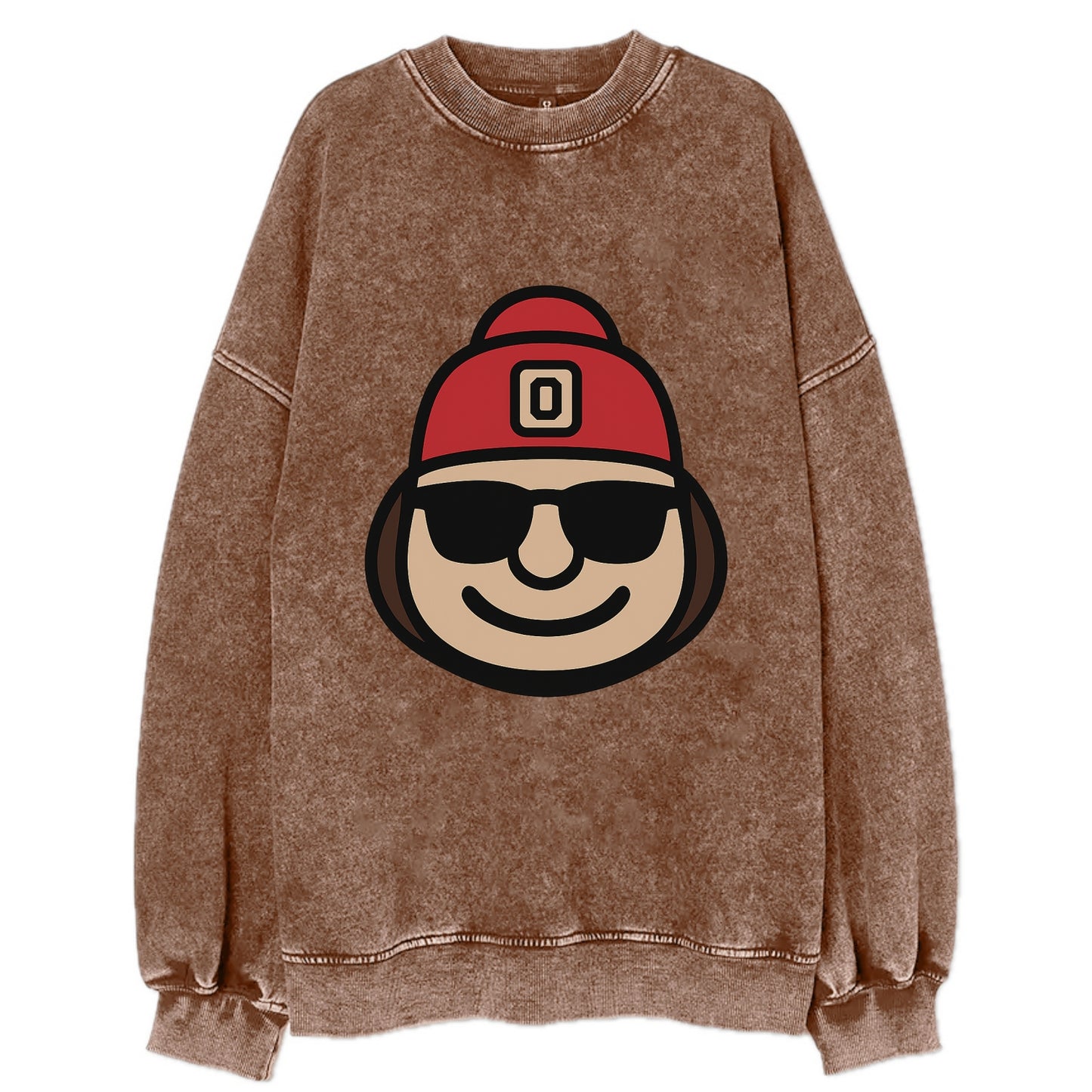Columbus Brutus wearing Ohio State beanie with Block O patch - Vintage Sweatshirt - Brown
