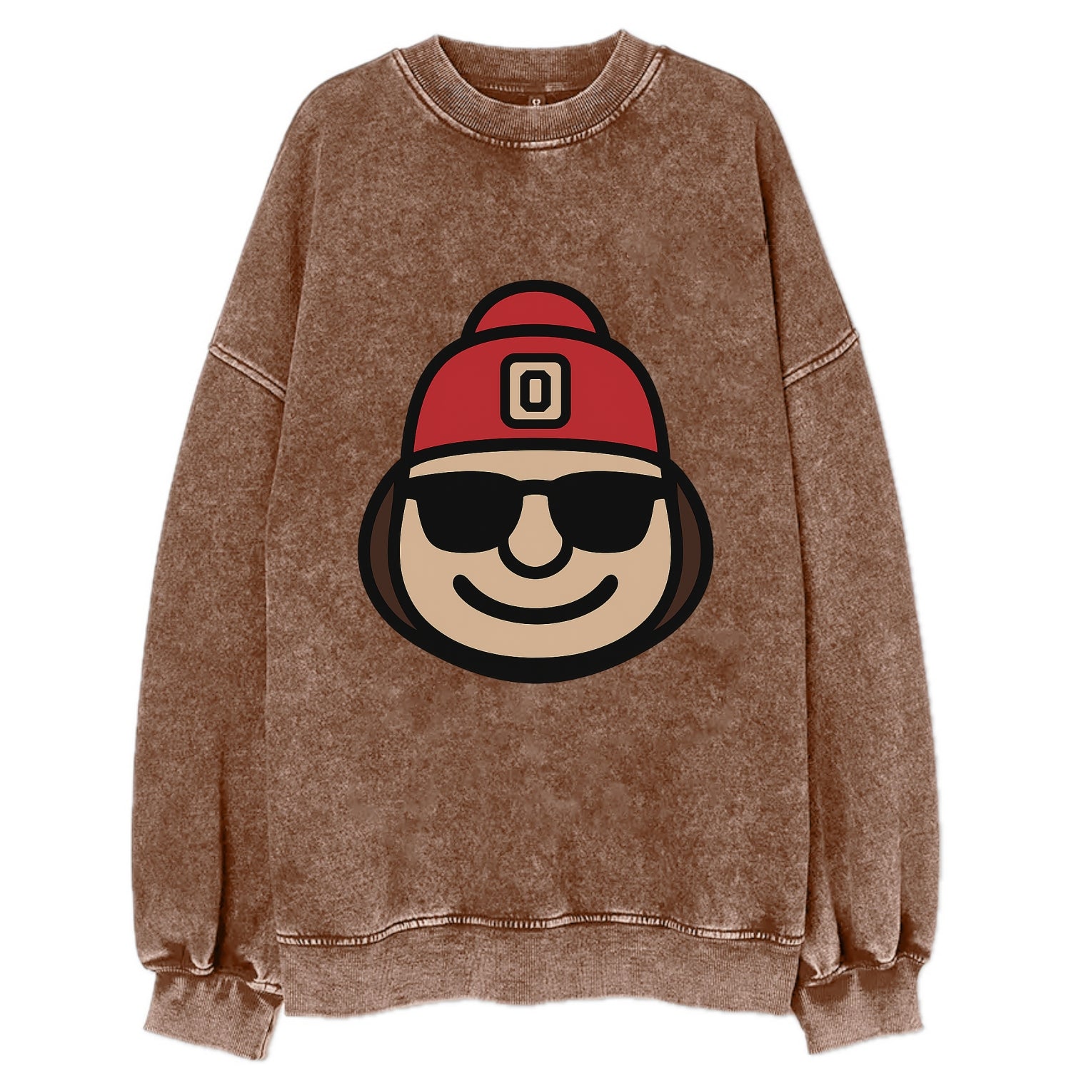 Columbus Brutus wearing Ohio State beanie with Block O patch - Vintage Sweatshirt - Brown