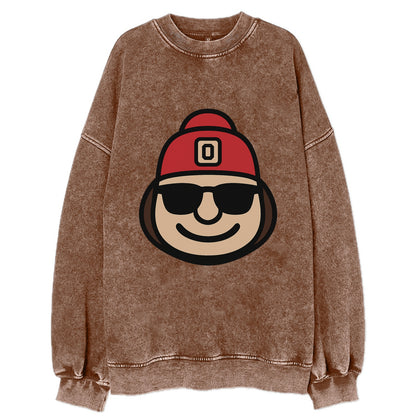 Columbus Brutus wearing Ohio State beanie with Block O patch - Vintage Sweatshirt - Brown