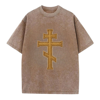 Orthodox Cross  - Vintage T-shirt - Brown