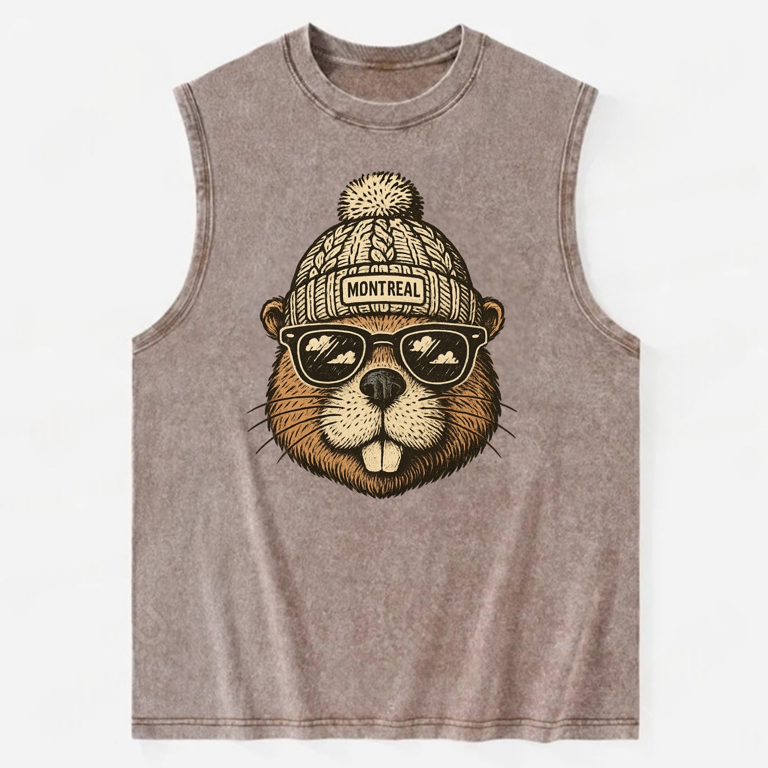 Montreal Beaver wearing Montreal beanie - Vintage Washed Tank - Brown