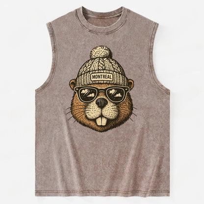Montreal Beaver wearing Montreal beanie - Vintage Washed Tank - Brown
