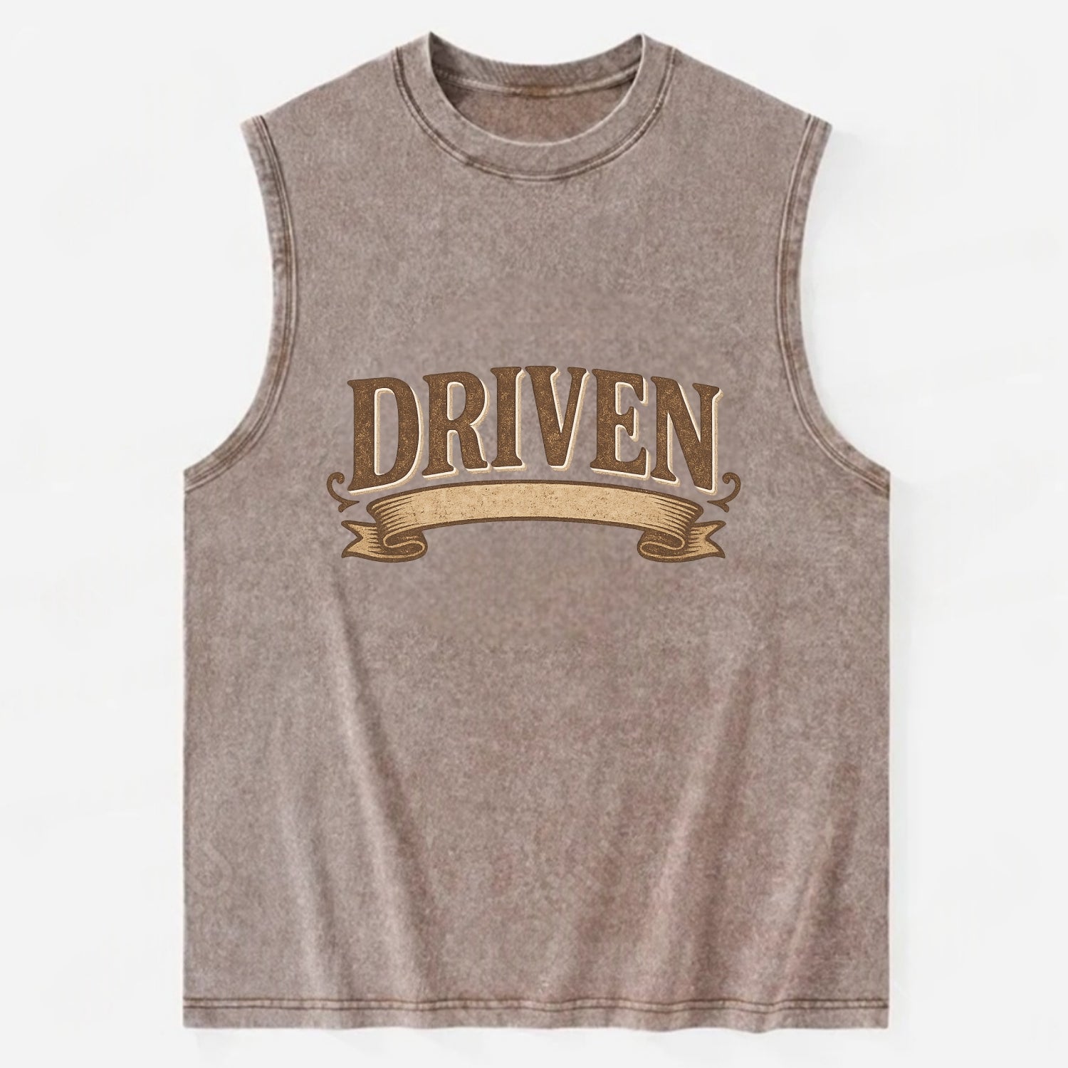Bold typography design - "DRIVEN" - motivated, focused on goals - Vintage Washed Tank - Brown