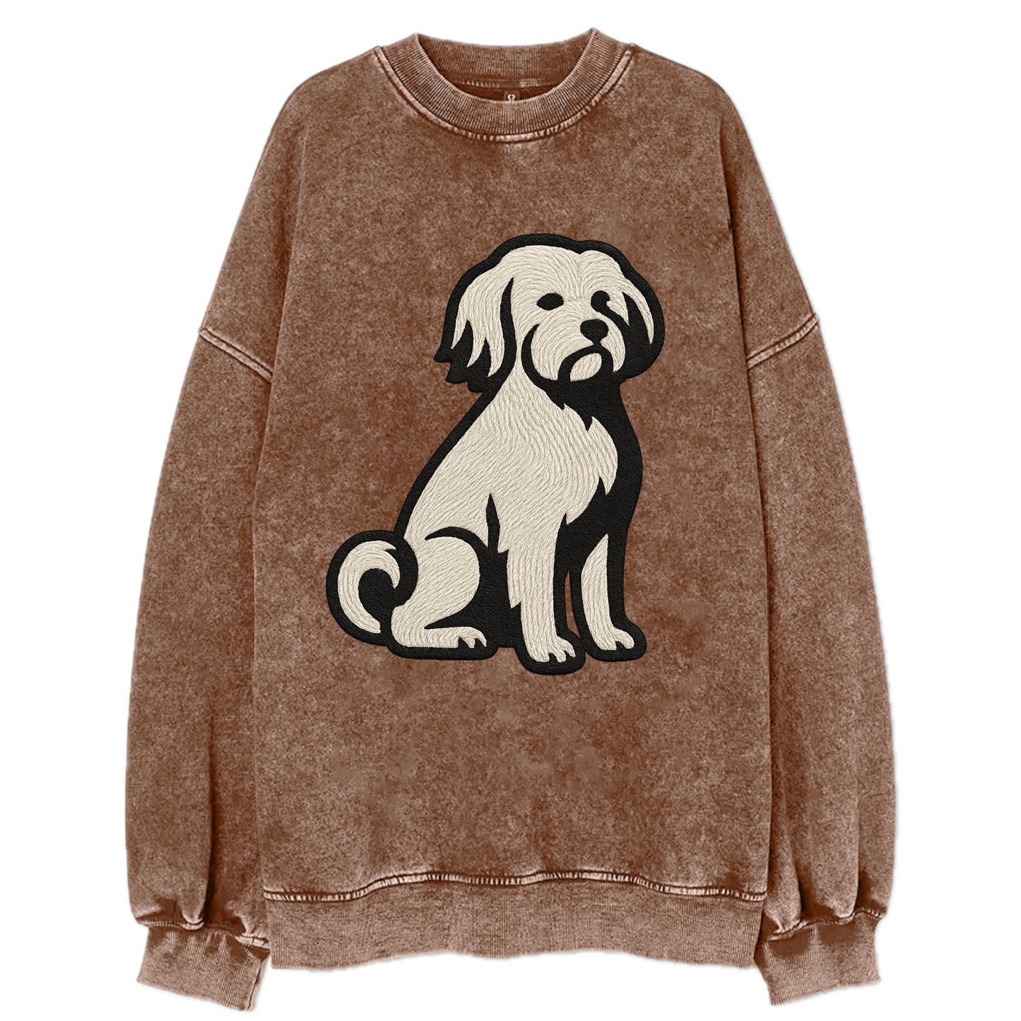 Löwchen - Little Lion Dog white embroide - Vintage Sweatshirt - Brown