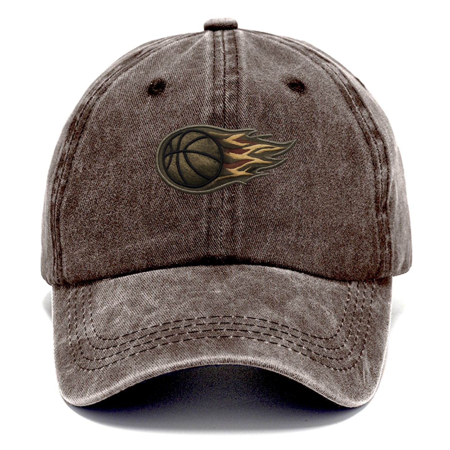 Embroidered patch design - BASKETBALL FLAMING BALL - basketball with flames in orange - Classic Cap - Brown