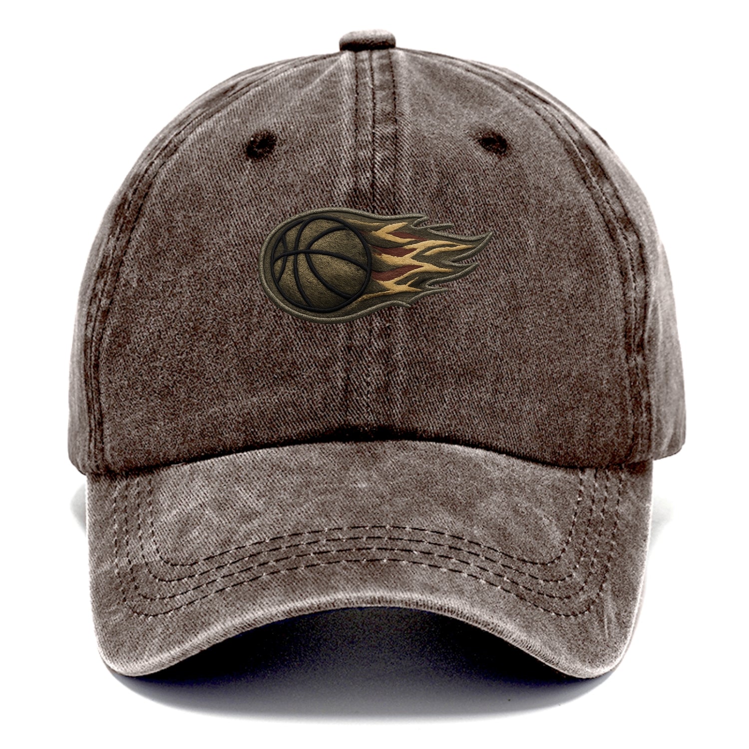 Embroidered patch design - BASKETBALL FLAMING BALL - basketball with flames in orange - Classic Cap - Brown