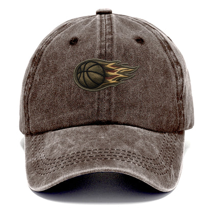 Embroidered patch design - BASKETBALL FLAMING BALL - basketball with flames in orange - Classic Cap - Brown