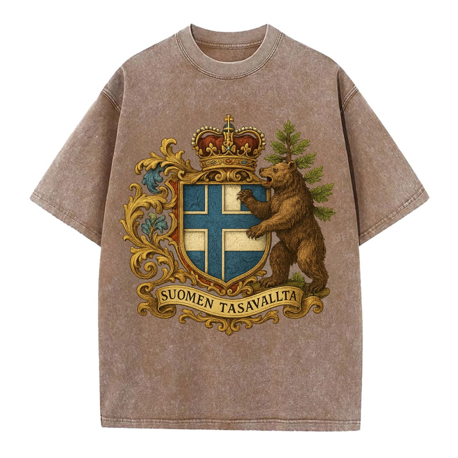 Finland Brown Bear Emblem  - Vintage T-shirt - Brown