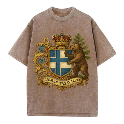 Finland Brown Bear Emblem  - Vintage T-shirt - Brown