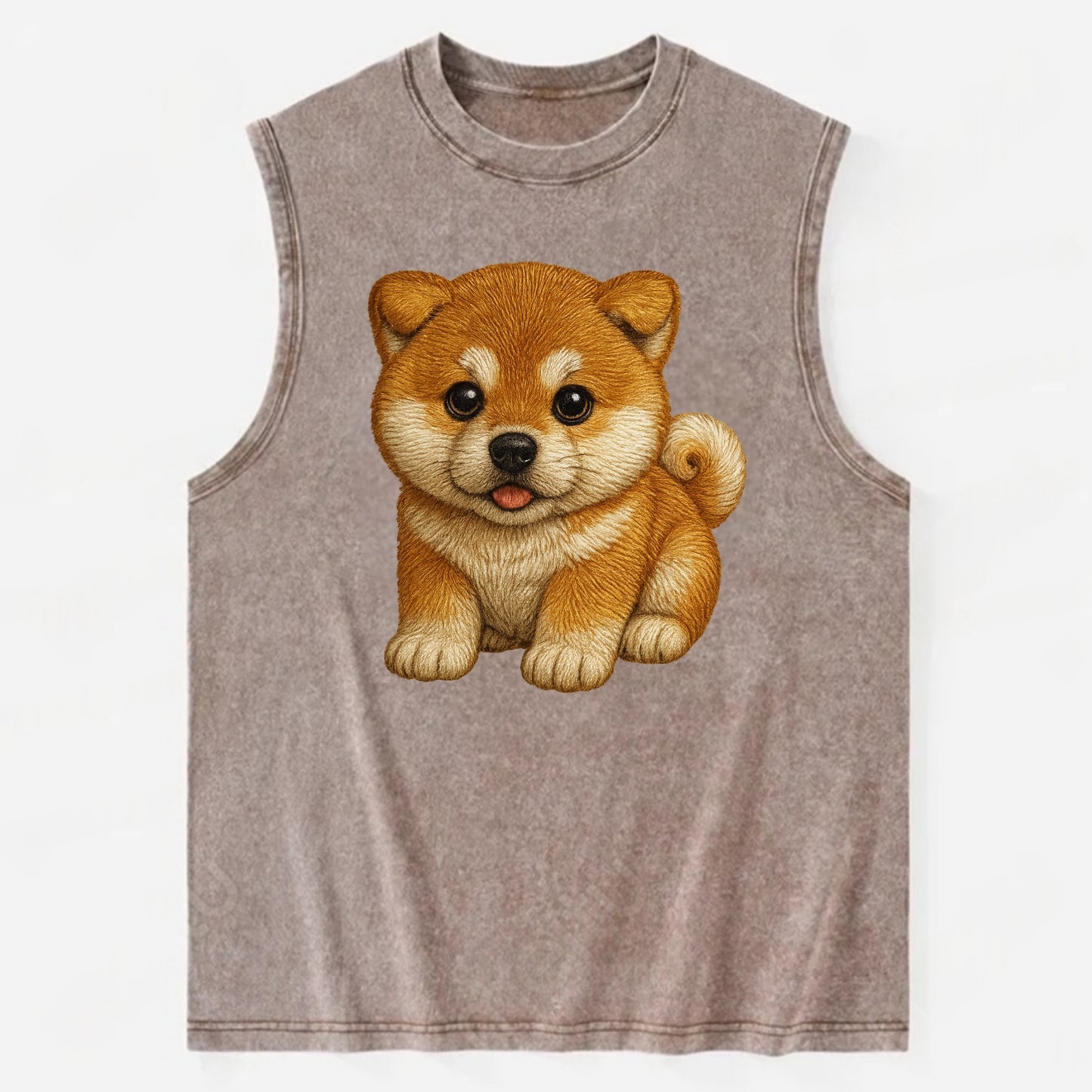 Baby Akita Puppy - fluffy bear-like, curled tail, dignified eyes, - Vintage Washed Tank - Brown
