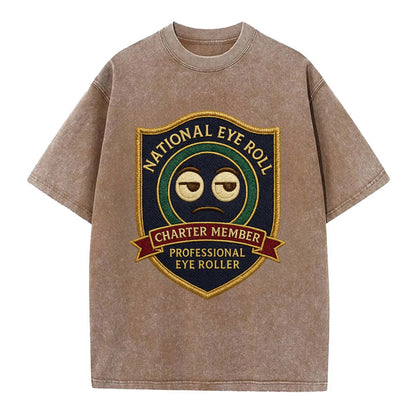 Crest with eye roll icon - "National Eye Roll Association - Charter Member" - - Vintage T-shirt - Brown