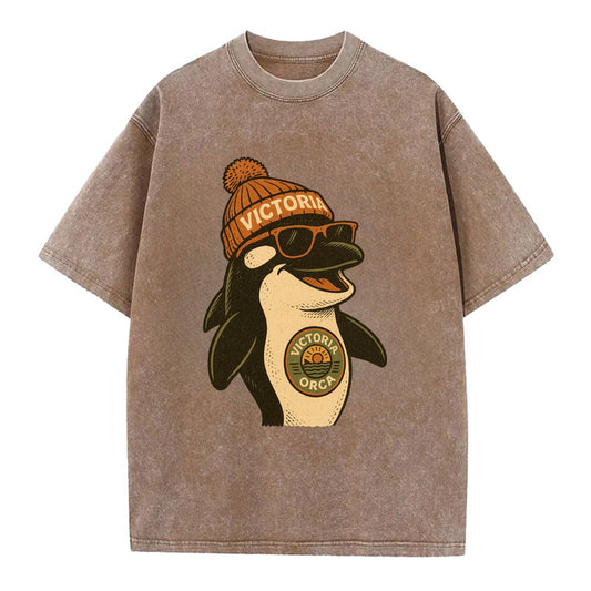 Victoria Orca wearing Victoria beanie wi - Vintage T-shirt - Brown