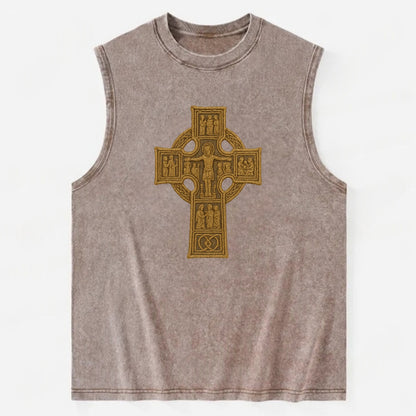 Monasterboice Cross - Vintage Washed Tank - Brown