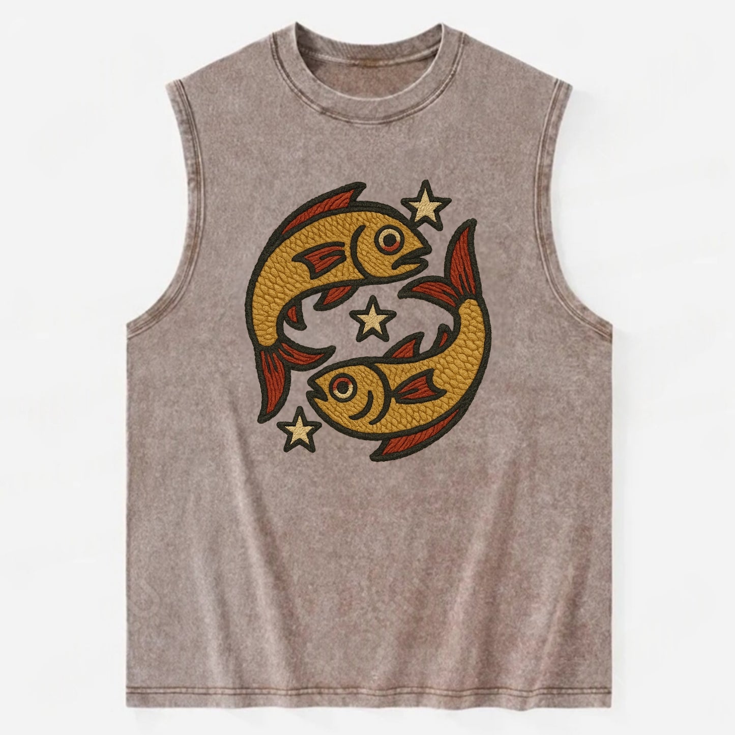 Pisces Fish  - Vintage Washed Tank - Brown