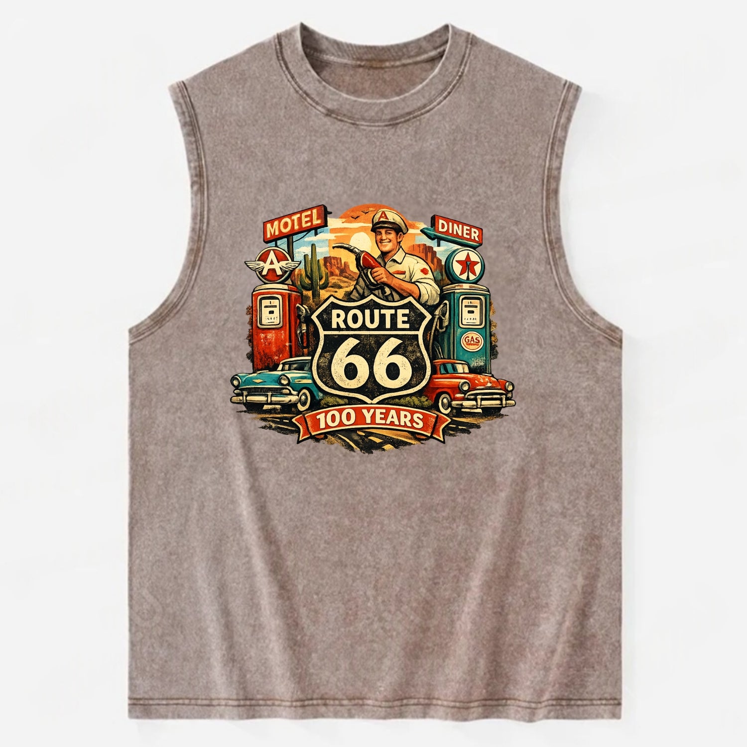 FILL ER UP | Vintage gas pumps | Flying A or Texaco style | Service station | - Vintage Washed Tank - Brown