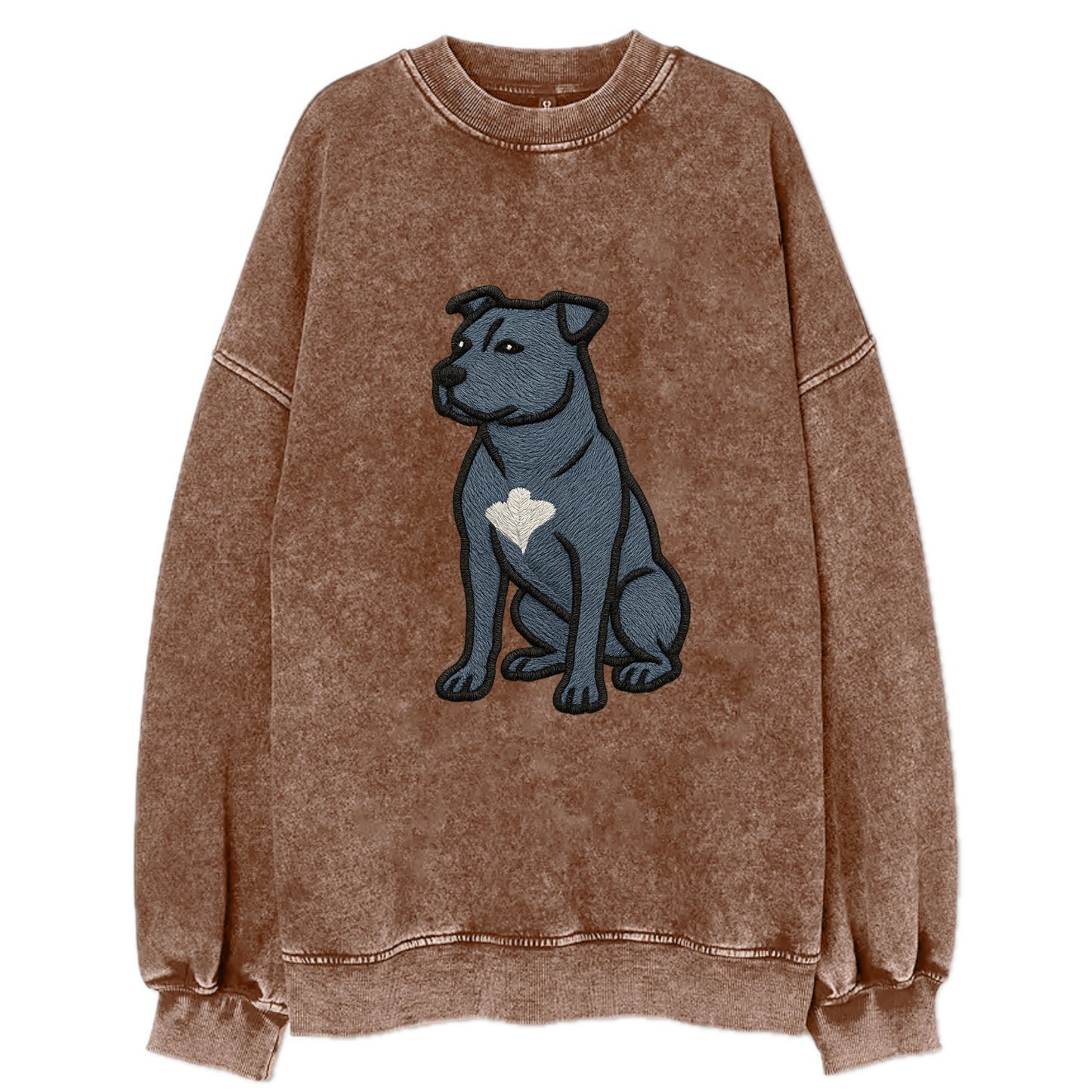 American Staffordshire Terrier - Blue embroidered design - Vintage Sweatshirt - Brown