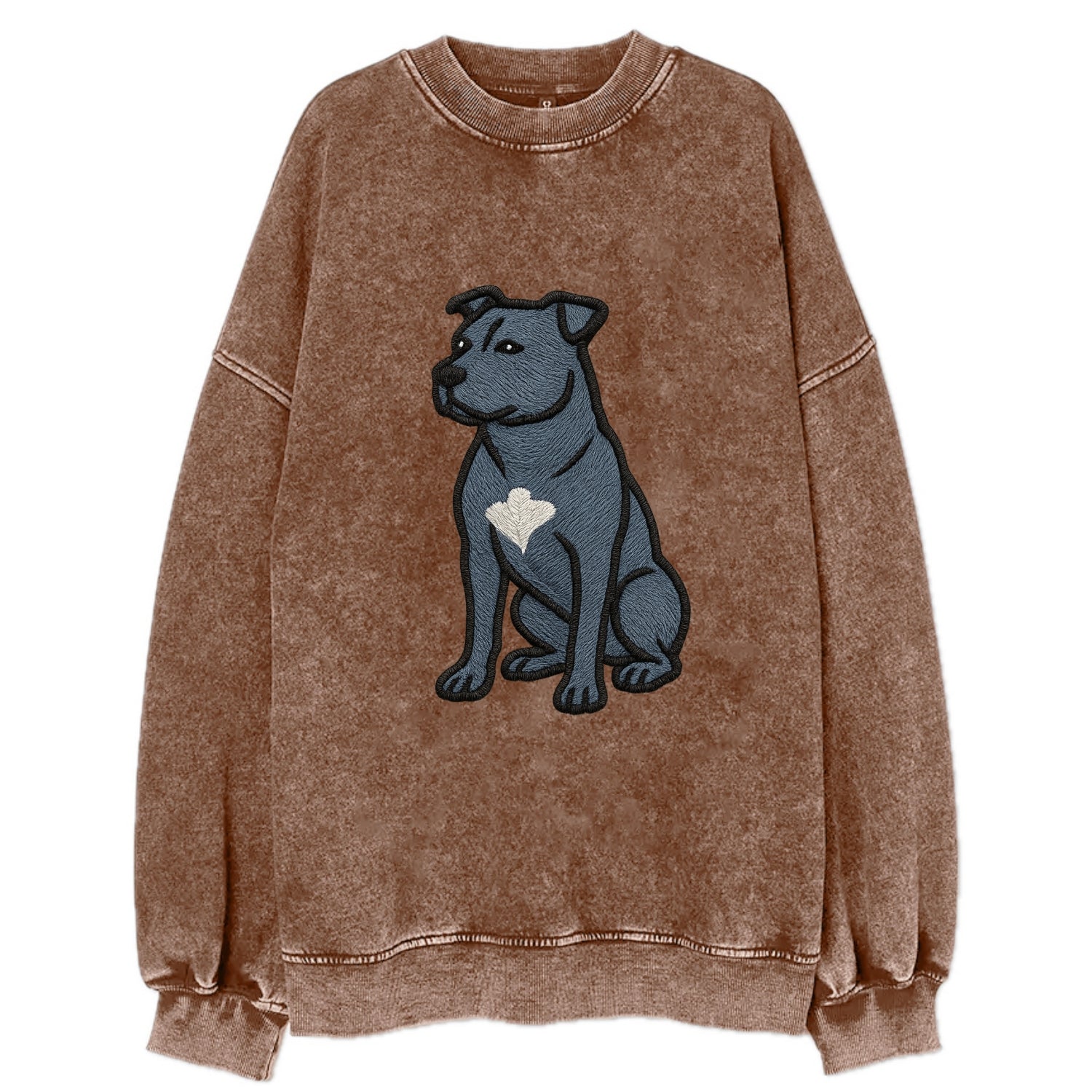 American Staffordshire Terrier - Blue embroidered design - Vintage Sweatshirt - Brown