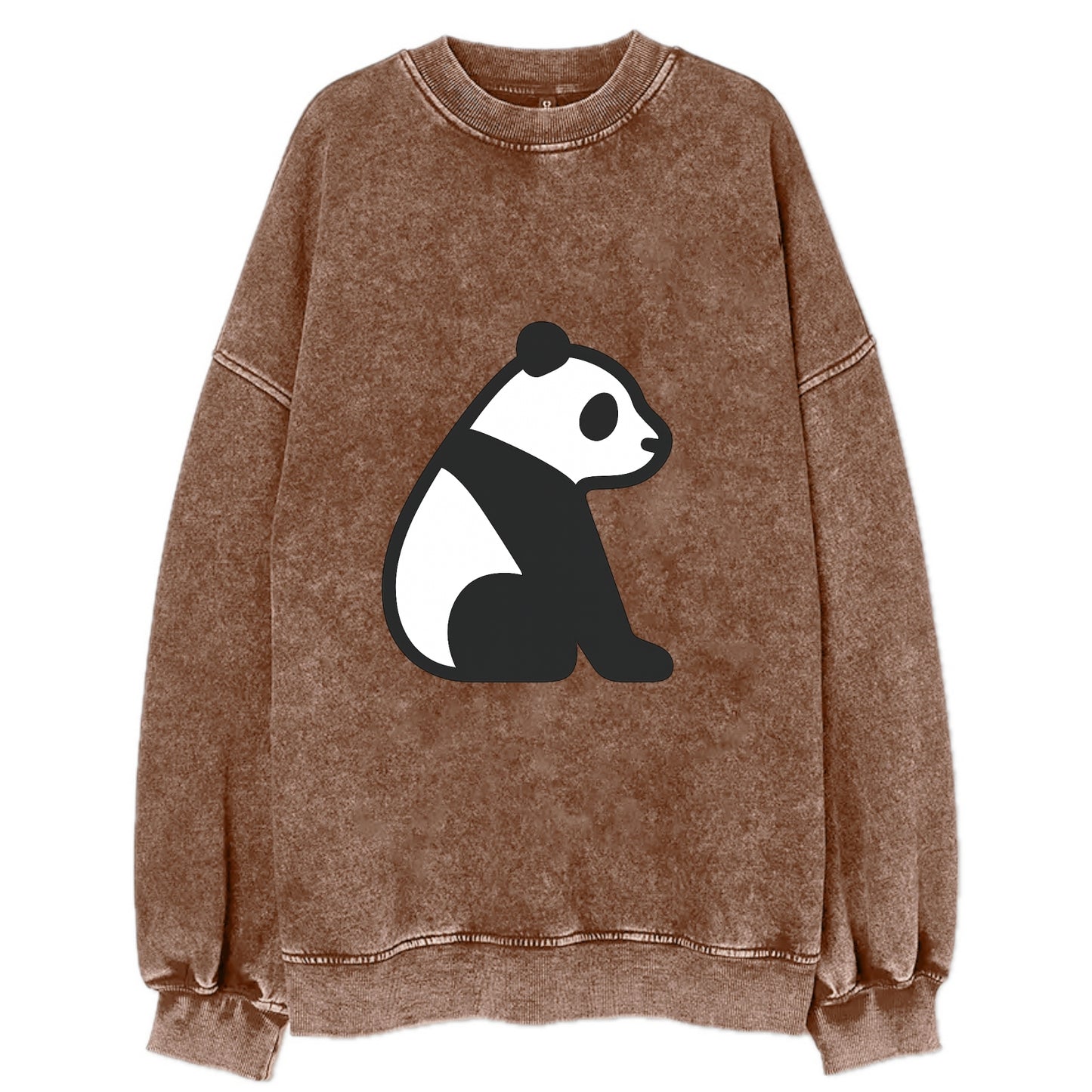 Panda - Black and white sitting pose flat side profile - Vintage Sweatshirt - Brown