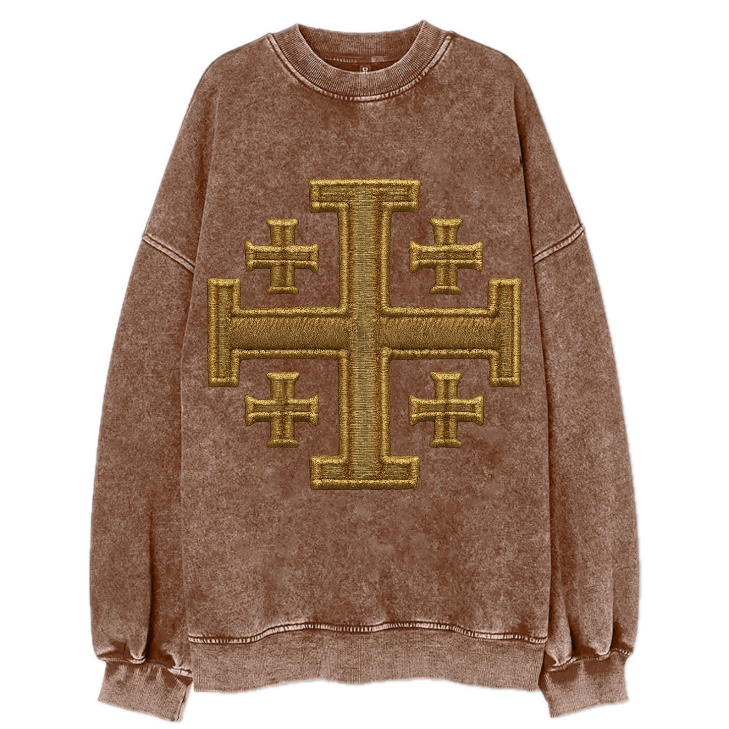 Jerusalem Cross  - Vintage Sweatshirt - Brown