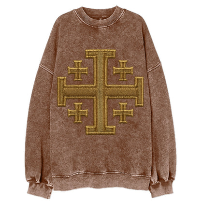 Jerusalem Cross  - Vintage Sweatshirt - Brown