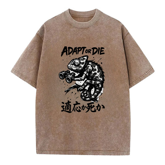 Adapt or Die - Chameleon in military cam Vintage T-shirt - Brown