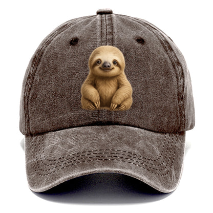Baby Sloth - tan fur, long arms, peaceful smile, gentle eyes, front-facing, zen - Classic Cap - Brown